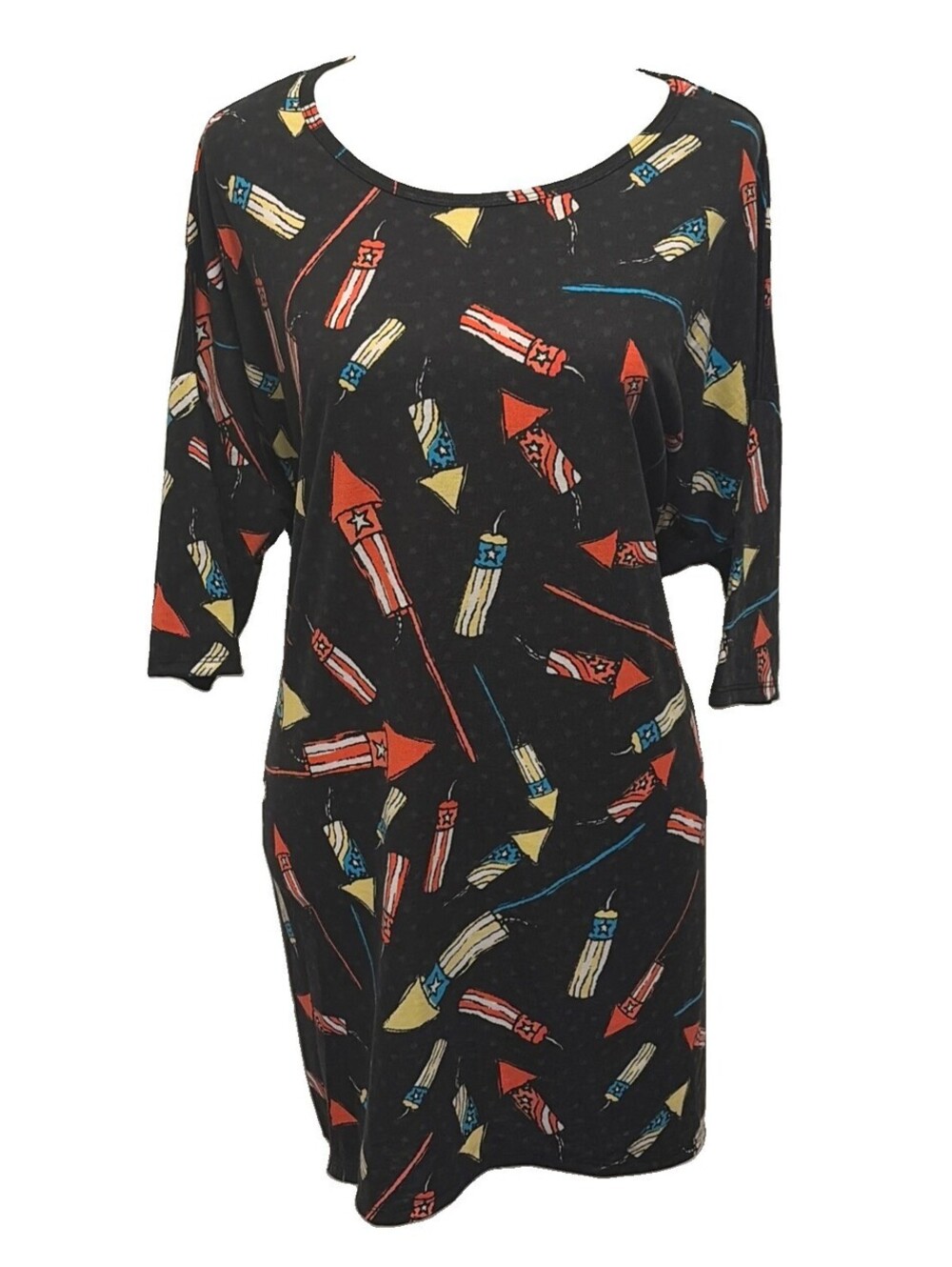 NWT LuLaRoe Irma Large Blouse Top Bottle Rockets On Black Background Size 16-18